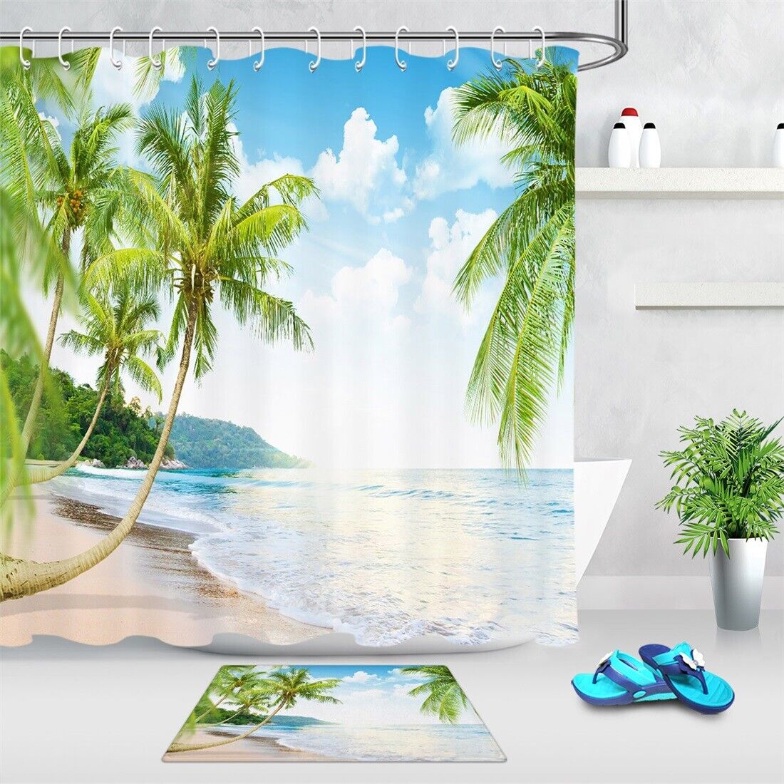 Paradise Palm Trees Shower Curtain for Summer Beach Style Bathroom Decor