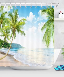 Paradise Palm Trees Shower Curtain for Summer Beach Style Bathroom Decor