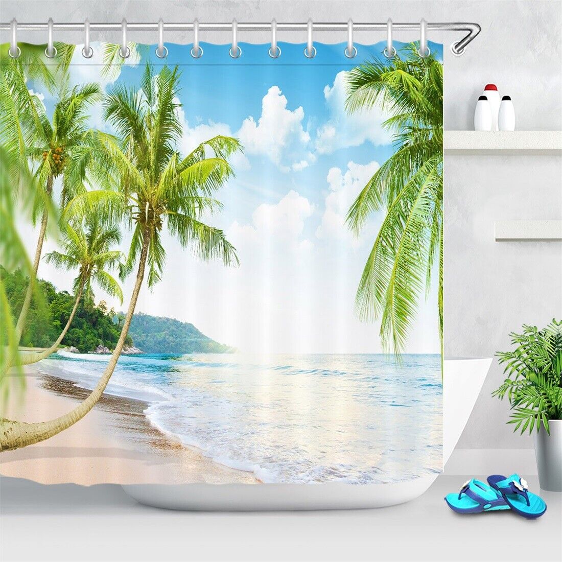 Paradise Palm Trees Shower Curtain for Summer Beach Style Bathroom Decor