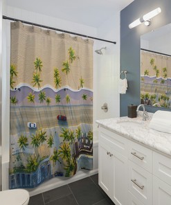 Paradise Street Palm Tree Beach Shower Curtain