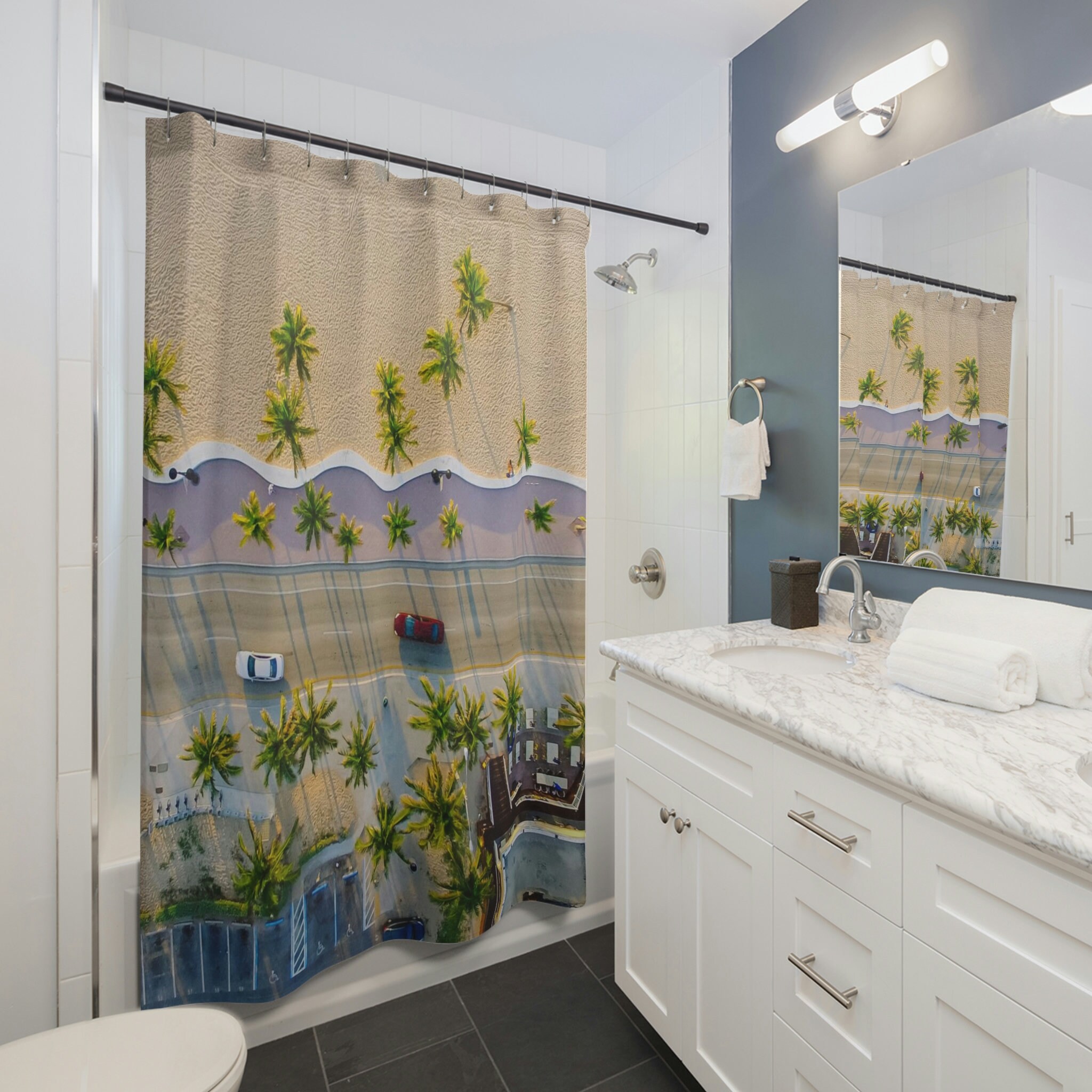 Paradise Street Palm Tree Beach Shower Curtain