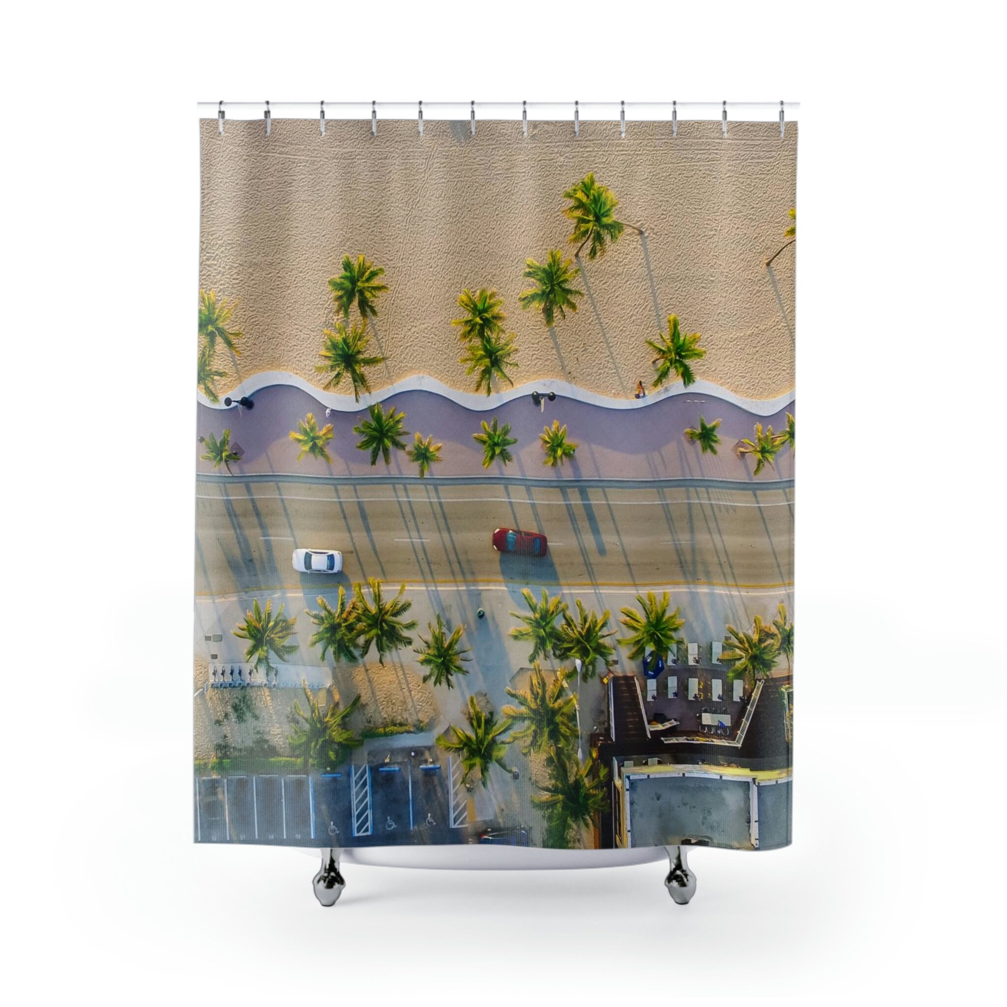Paradise Street Palm Tree Beach Shower Curtain - Image 2