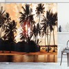 Paradise Tropical Beach Shower Curtain with Stunning Palm Tree Art Print and Sunset Design 