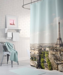 Paris Backdrop Shower Curtain with Eiffel Tower Design, Perfect for Paris Themed Bathroom 