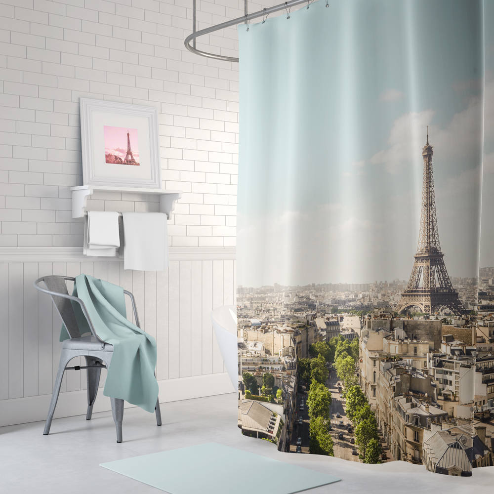 Paris Backdrop Shower Curtain with Eiffel Tower Design, Perfect for Paris Themed Bathroom