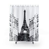 Paris Eiffel Tower Black and White Shower Curtain with Minimalist French Design, Waterproof Fabric for Bathroom 