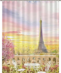 Paris Eiffel Tower Drawing Design Shower Curtain with Floral Decoration: Bathroom Dcor