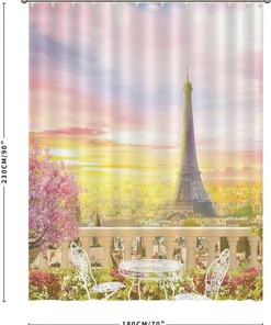 Paris Eiffel Tower Drawing Design Shower Curtain with Floral Decoration: Bathroom Dcor