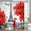 Paris Eiffel Tower Oil Painting Shower Curtain with Modern Romantic Couple Quote