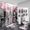 Paris Eiffel Tower Pink Shower Curtain And Bath Mat Set For Romantic Bathroom Decor
