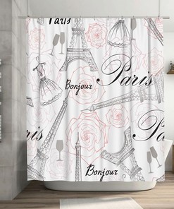 Paris Eiffel Tower Shower Curtain with a Lady Dress Design