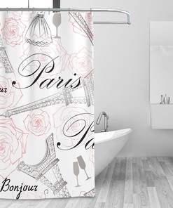 Paris Eiffel Tower Shower Curtain with a Lady Dress Design