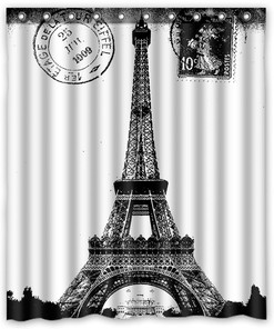 Paris Eiffel Tower Vintage Bathroom Shower Curtain, City of Love in Black and White