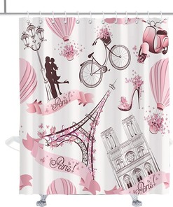 Paris Eiffel Tower and Hot Air Balloon Shower Curtain