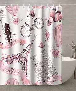 Paris Eiffel Tower and Hot Air Balloon Shower Curtain