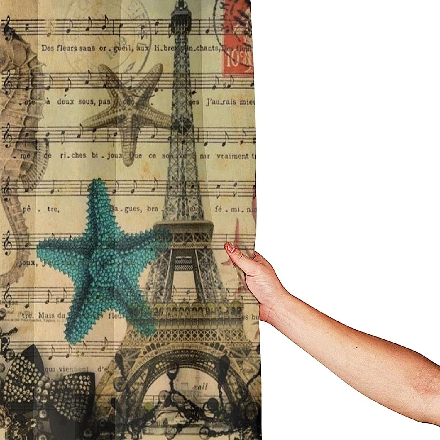 Paris Eiffel Tower and Sea Creatures Waterproof Shower Curtain for Your Chic Bathroom