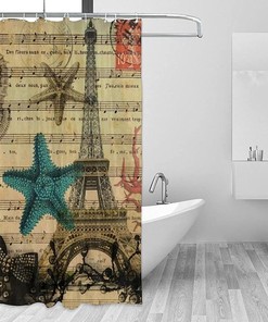 Paris Eiffel Tower and Sea Creatures Waterproof Shower Curtain for Your Chic Bathroom