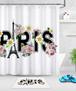 Paris Flowers Eiffel Tower Shower Curtain with Romantic Theme, Great Decoration for Your Bathroom