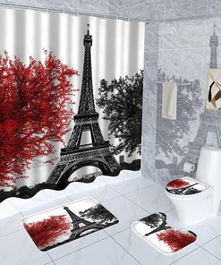 Paris Shower Curtain Set With Eiffel Tower Pink And Beautiful Waterproof Bathroom Curtains
