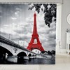 Paris Theme 3D Printed Shower Curtain, Red Eiffel Tower Cityscape Design