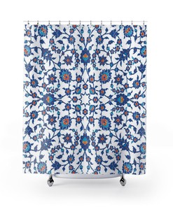 Parisian Shower Curtain with Eiffel Tower and Flower Butterfly Design 