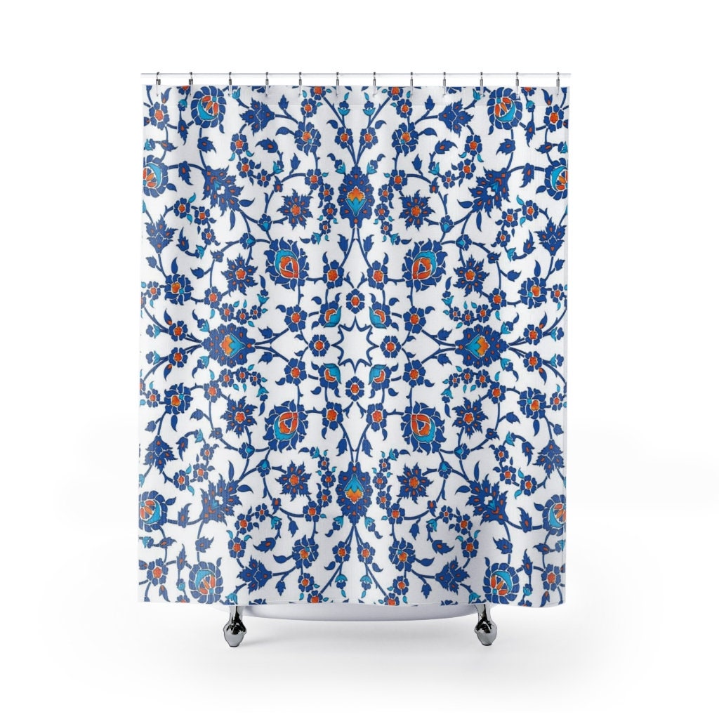 Parisian Shower Curtain with Eiffel Tower and Flower Butterfly Design