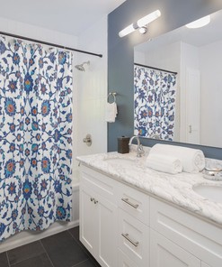 Parisian Shower Curtain with Eiffel Tower and Flower Butterfly Design