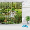 Park and Garden Landscape Shower Curtain with Trees, Flowers and Pond, Nature Themed Bathroom Decor in Waterproof Fabric
