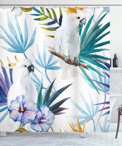 Parrot Palm Watercolor Print Shower Curtain for a Colorful Bath