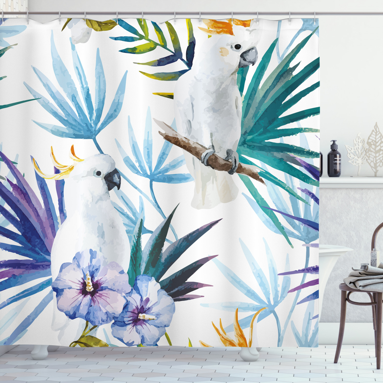 Parrot Palm Watercolor Print Shower Curtain for a Colorful Bath
