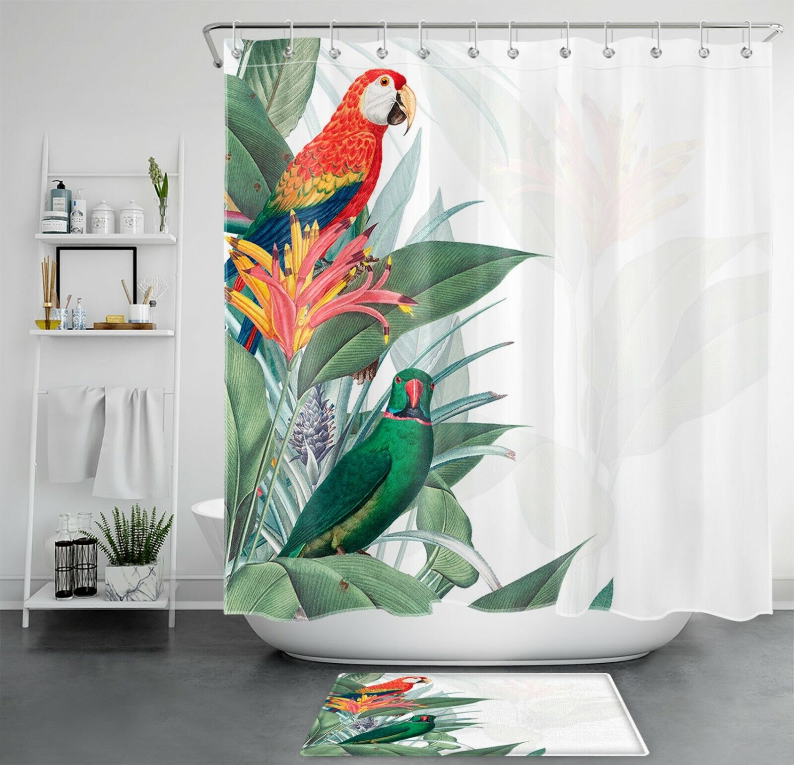 Parrot Paradise Tropical Shower Curtain for a Fun and Colorful Bathroom
