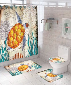 Pastel Baby Sea Turtle Print Shower Curtain Waterproof Fabric for Cute Bathroom Decor