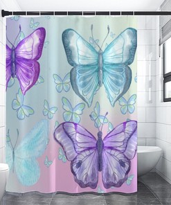 Pastel Butterflies Shower Curtain with a Beautiful Gradient Design