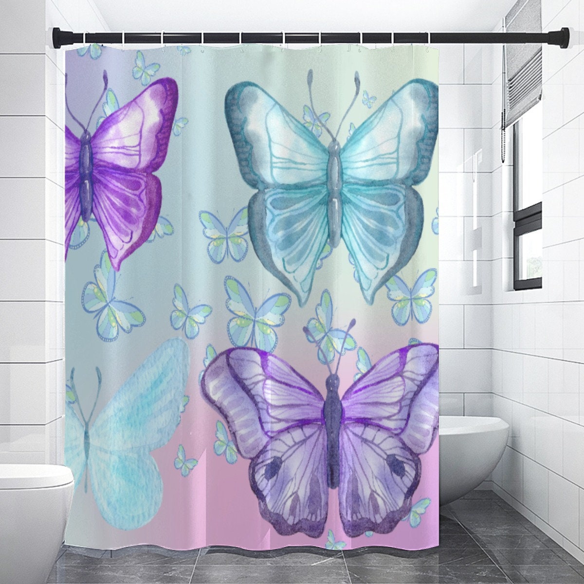 Pastel Butterflies Shower Curtain with a Beautiful Gradient Design