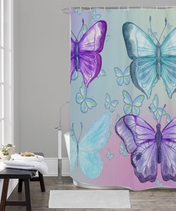 Pastel Butterflies Shower Curtain with a Beautiful Gradient Design