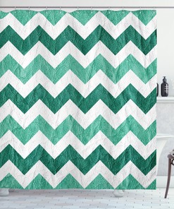Pastel Chevrons Green Geometric Pattern Shower Curtain For Modern Bathroom Decor