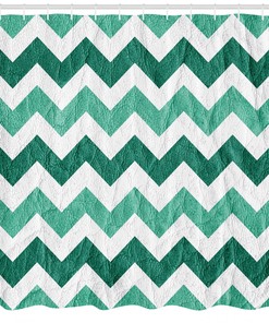 Pastel Chevrons Green Geometric Pattern Shower Curtain For Modern Bathroom Decor