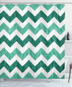 Pastel Chevrons Green Geometric Pattern Shower Curtain For Modern Bathroom Decor