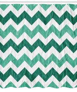 Pastel Chevrons Green Geometric Pattern Shower Curtain For Modern Bathroom Decor