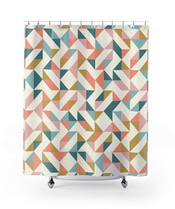 Pastel Color Geometric Pattern Design Boho Shower Curtain For Housewarming Or Birthday Gift