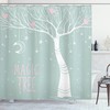 Pastel Colored Stars and Moon Print Tree Shower Curtain for Bathroom