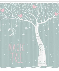 Pastel Colored Stars and Moon Print Tree Shower Curtain for Bathroom