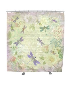 Pastel Dragonfly Shower Curtain With Botanical And Spring Design