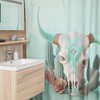 Pastel Green Boho Steer Skull Shower Curtain, Southwest Cow Skull, Animal Nature Print, Bathroom Refresh Gifts