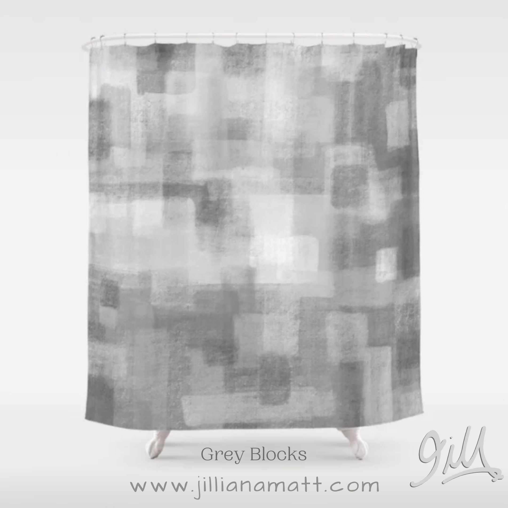 Pastel Grey Geometric Soft Flannel Look Shower Curtain for Neutral Home Bath Decor