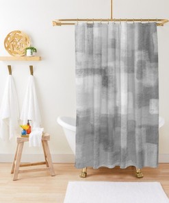 Pastel Grey Geometric Soft Flannel Look Shower Curtain for Neutral Home Bath Decor