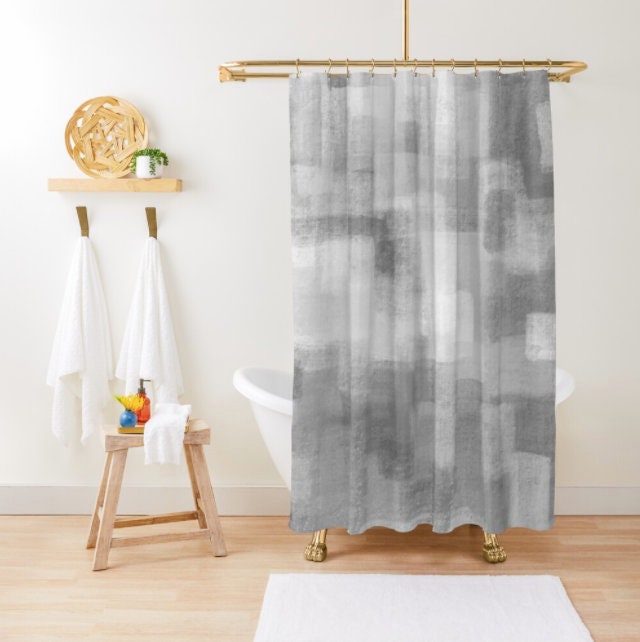 Pastel Grey Geometric Soft Flannel Look Shower Curtain for Neutral Home Bath Decor