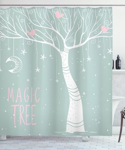 Pastel Moon And Star Printed Shower Curtain: Stylish Bath Accessory
