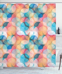 Pastel Mosaic Circles Geometric Pattern Shower Curtain For Modern Bathroom Decor