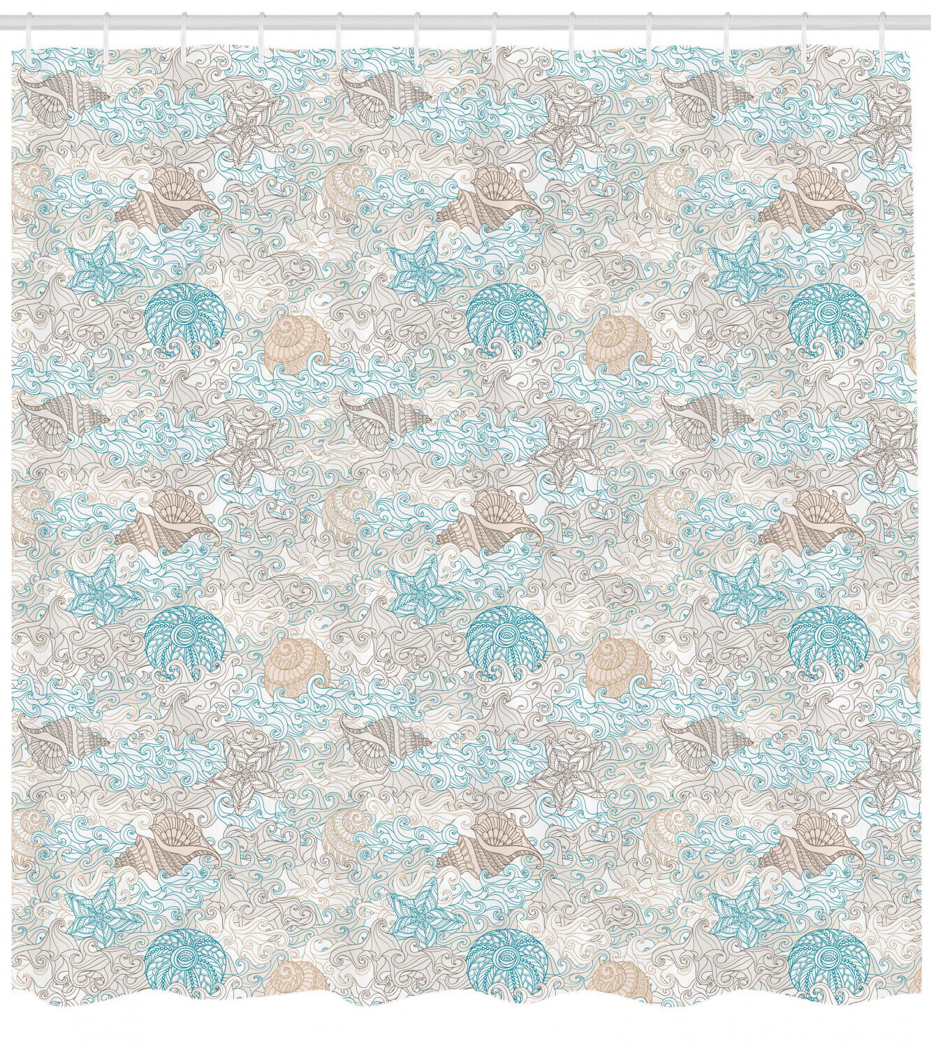 Pastel Nautical Shower Curtain with Toned Seashells Print - Perfect Addition to Your Bathroom Decor